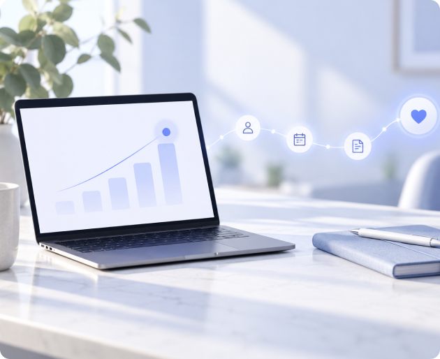 Laptop dashboard with growth chart