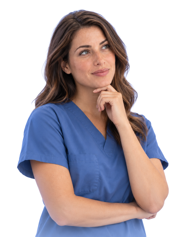 Clinician in blue scrubs