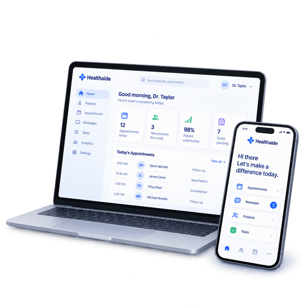 Healthaide dashboard on laptop and phone